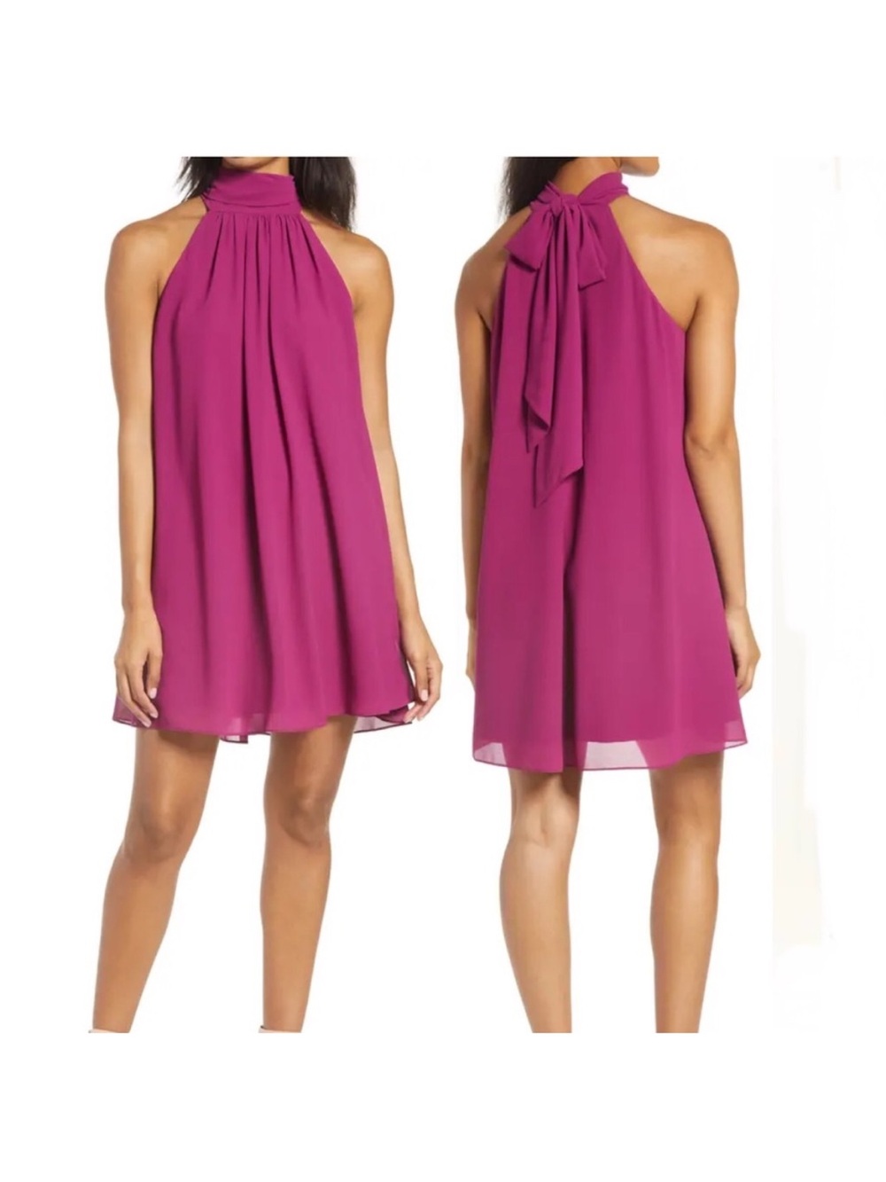 NWT Badgley Mischka Elise Halter Trapeze Dress Fuchsia SZ 6